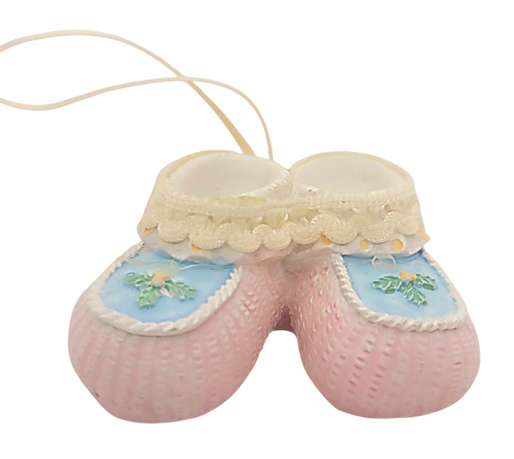 Vintage Pink Blue Resin Baby Booties Shoes Ornament 2.5"x3" CL60